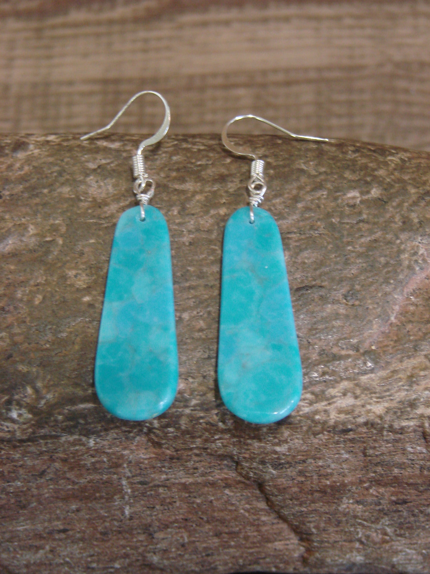 Native American Sterling Silver & Turquoise Slab Earrings - Garcia