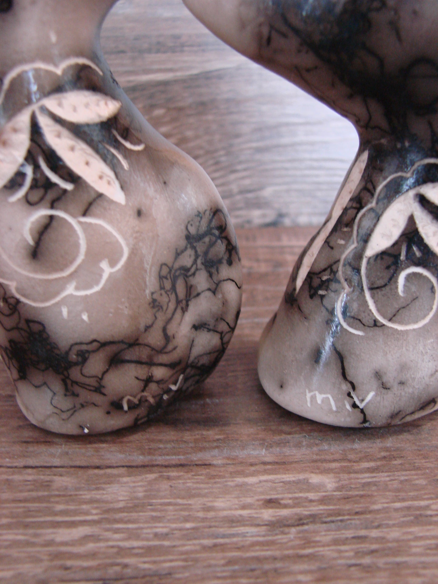 Native American Horse Hair Cat Pottery Set by Vail