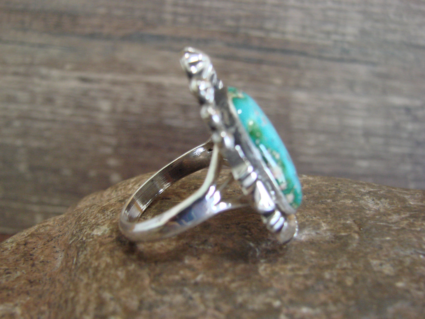 Native American Sterling Silver & Sonoran Turquoise Ring by Benally - Size 8