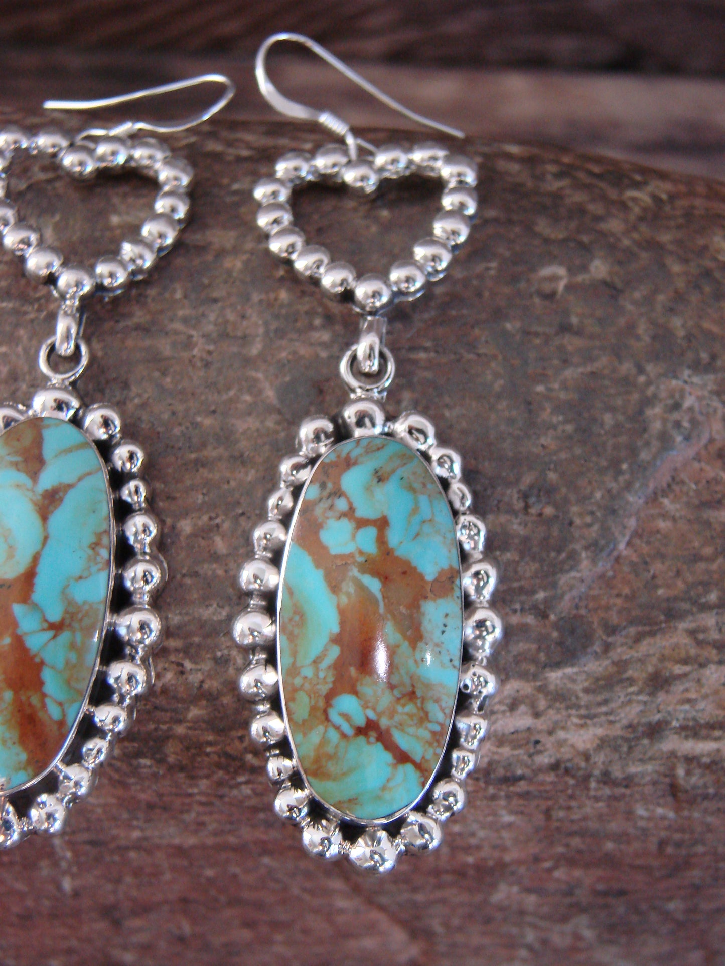 Native American Sterling Silver Turquoise Heart Dangle Earrings by Delgarito
