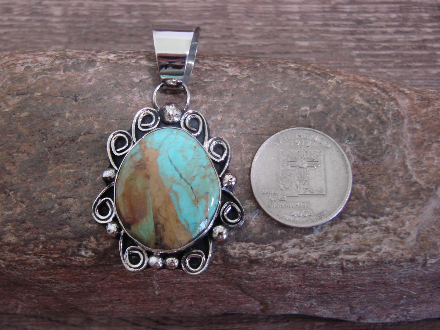 Native American Nickel Silver & Turquoise Pendant - Cleveland