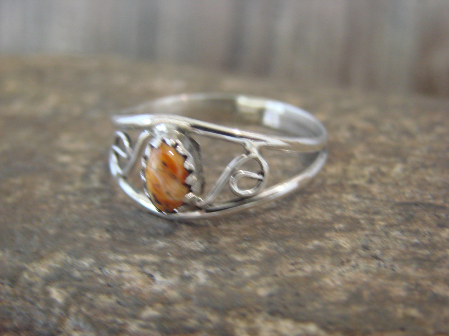 Native American Sterling Silver & Spiny Oyster Ring by Lincoln - Size 8