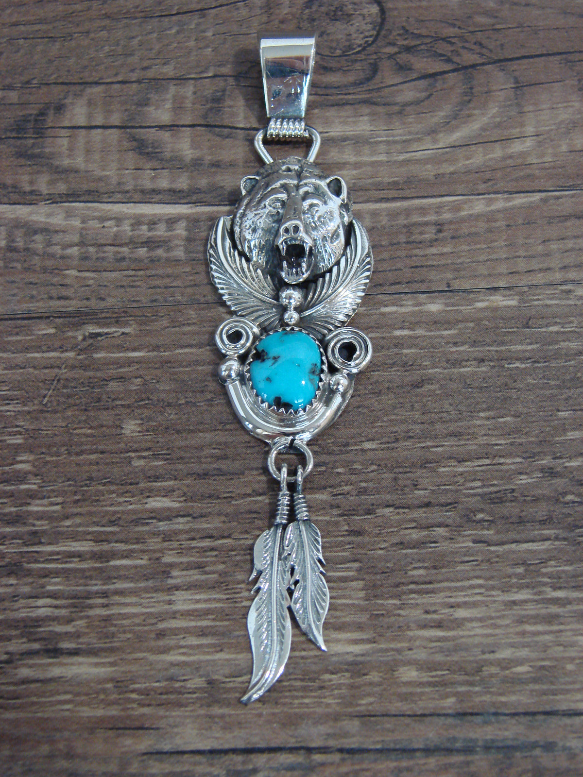 Native American Sterling Silver & Turquoise Bear Pendant - Morgan