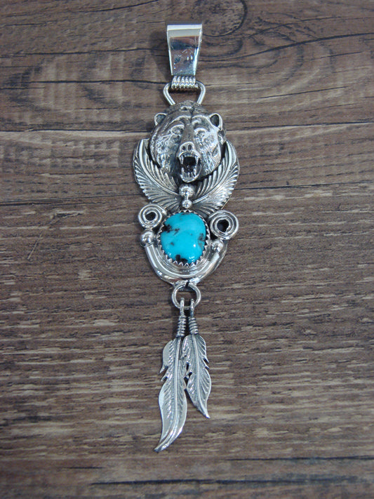 Native American Sterling Silver & Turquoise Bear Pendant - Morgan