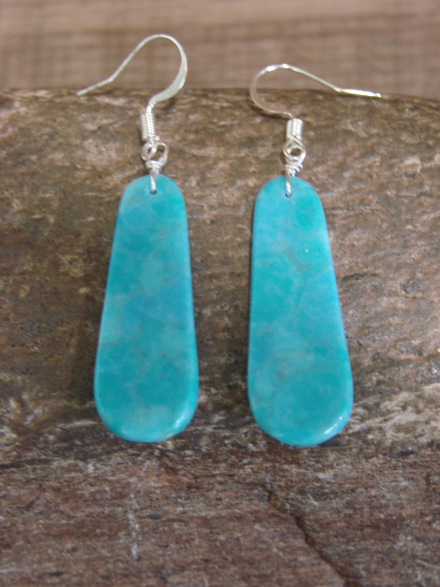 Native American Sterling Silver & Turquoise Slab Earrings - Garcia