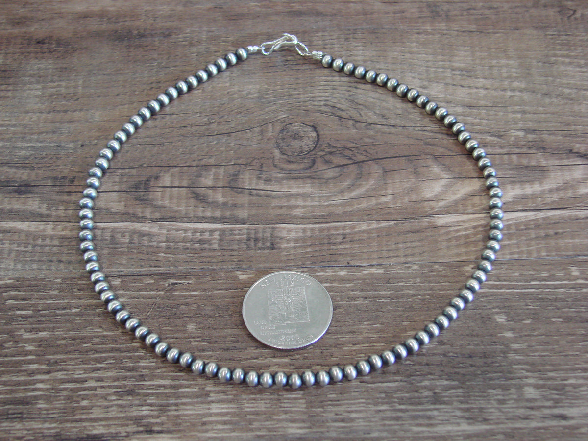 Native American Sterling Silver 4mm Navajo Pearl 14" Necklace Mariano