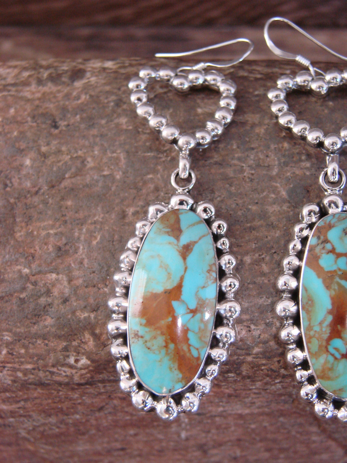 Native American Sterling Silver Turquoise Heart Dangle Earrings by Delgarito