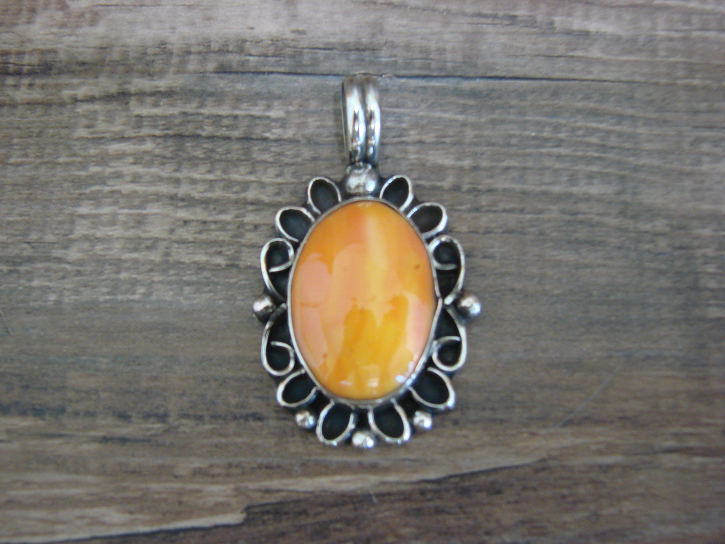 Native American Nickel Silver & Spiny Oyster Pendant - Cleveland