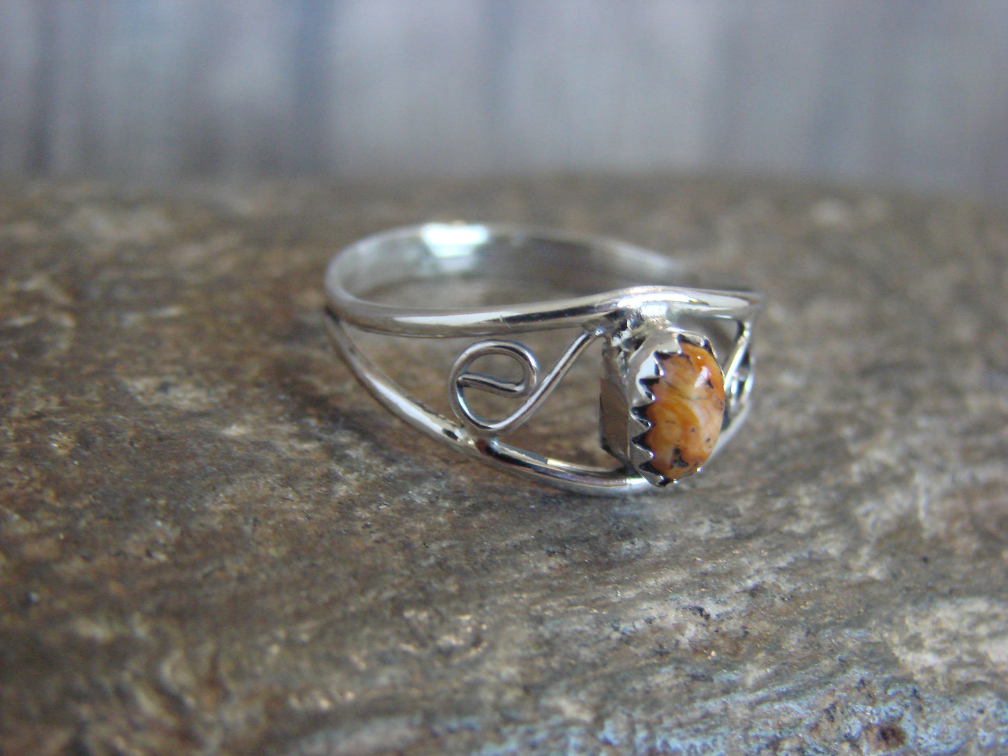 Native American Sterling Silver & Spiny Oyster Ring by Lincoln - Size 8