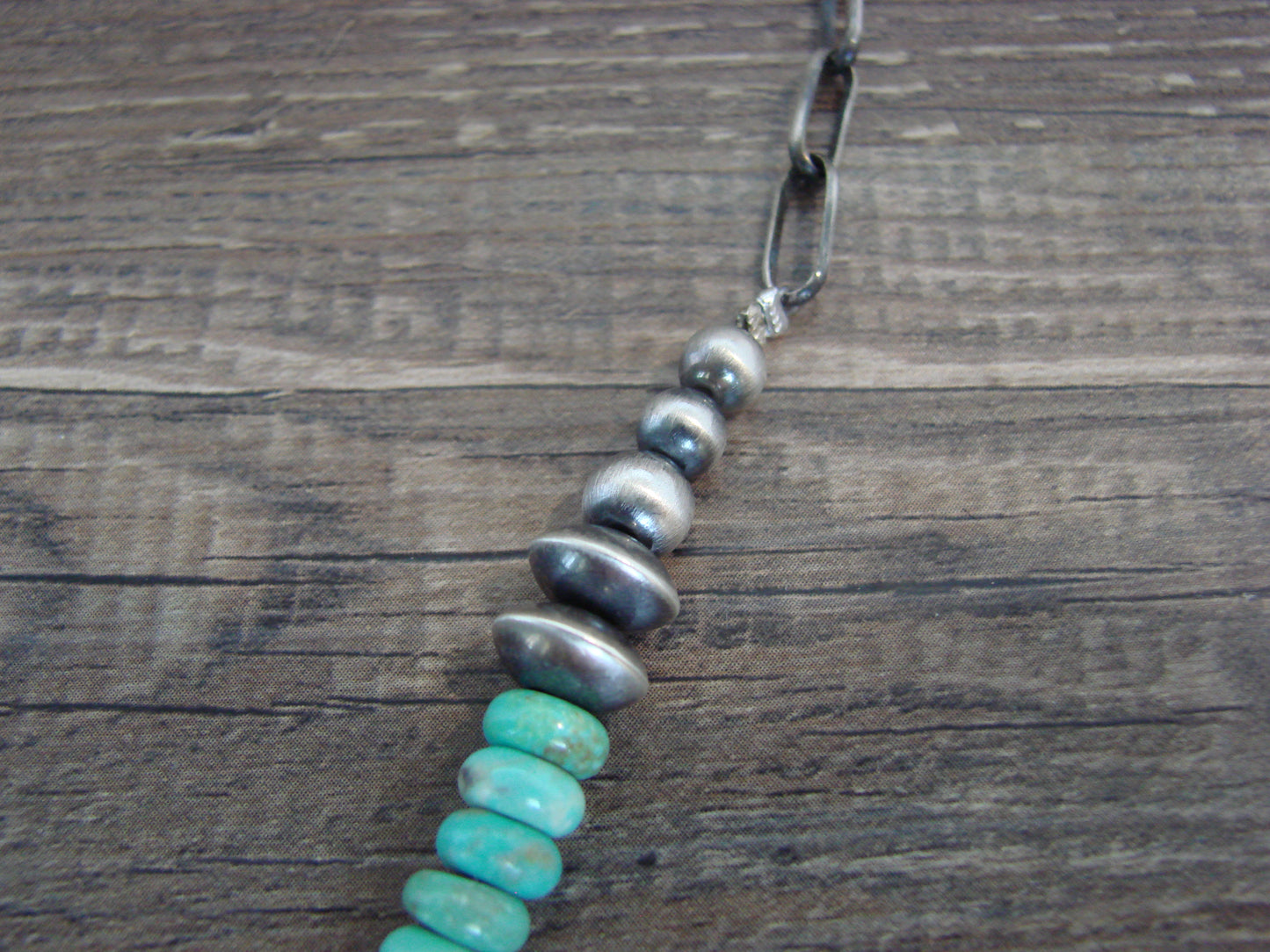 Native American Sterling Silver Turquoise & Navajo Pearl Link Necklace - John