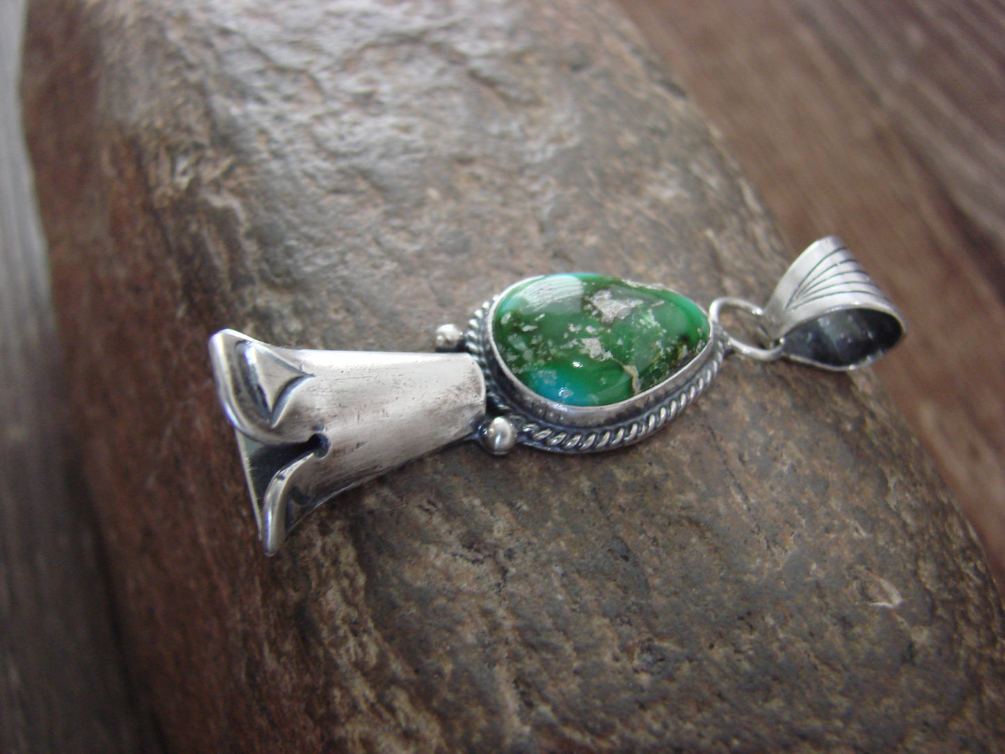Native American Sterling Silver & Turquoise Squash Blossom Pendant by Betone