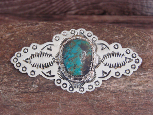 Native American Nickel Silver & Turquoise Pin by Cleveland