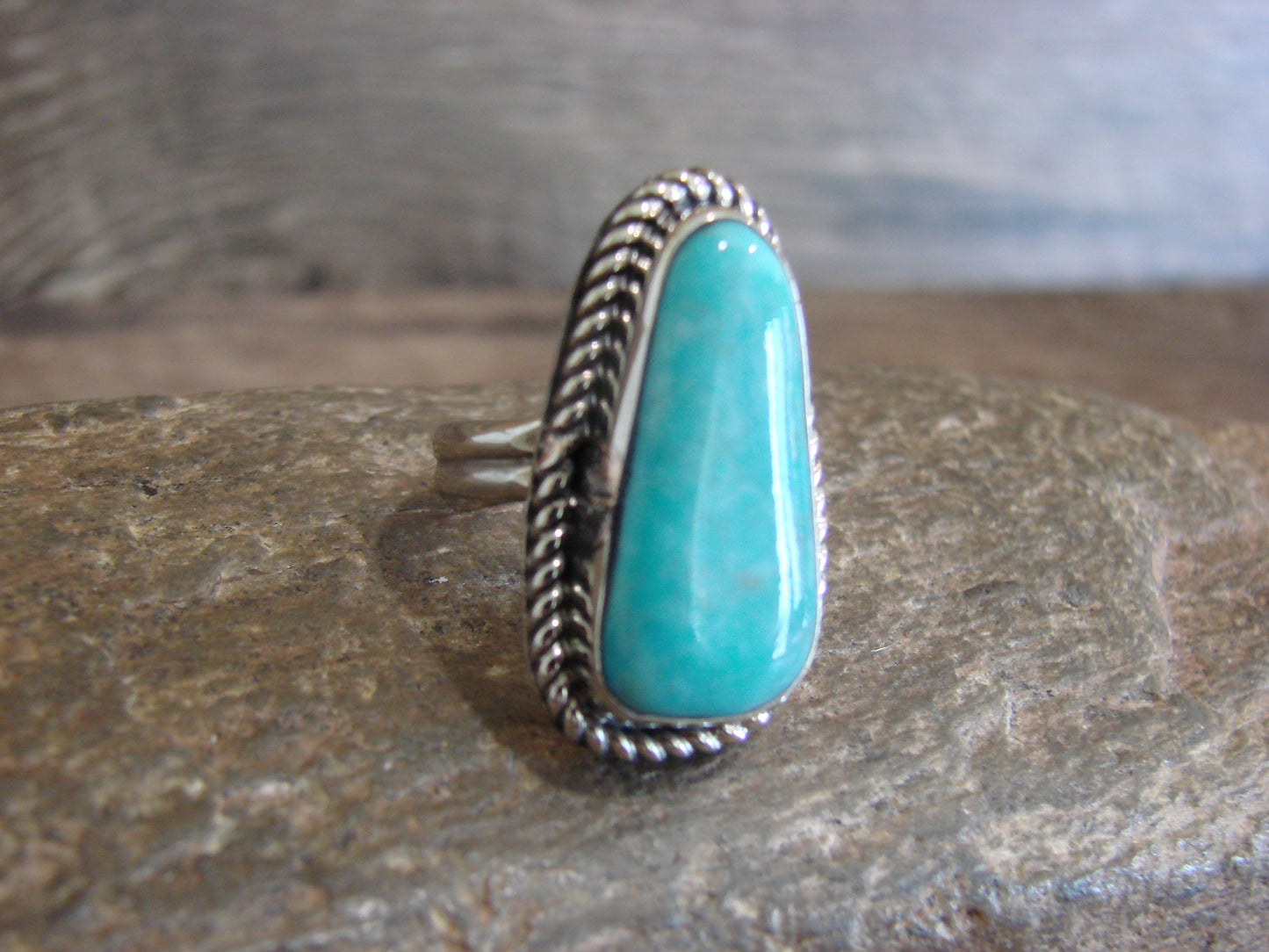 Native American Nickel Silver & Turquoise Ring Size 7.5 - Cleveland