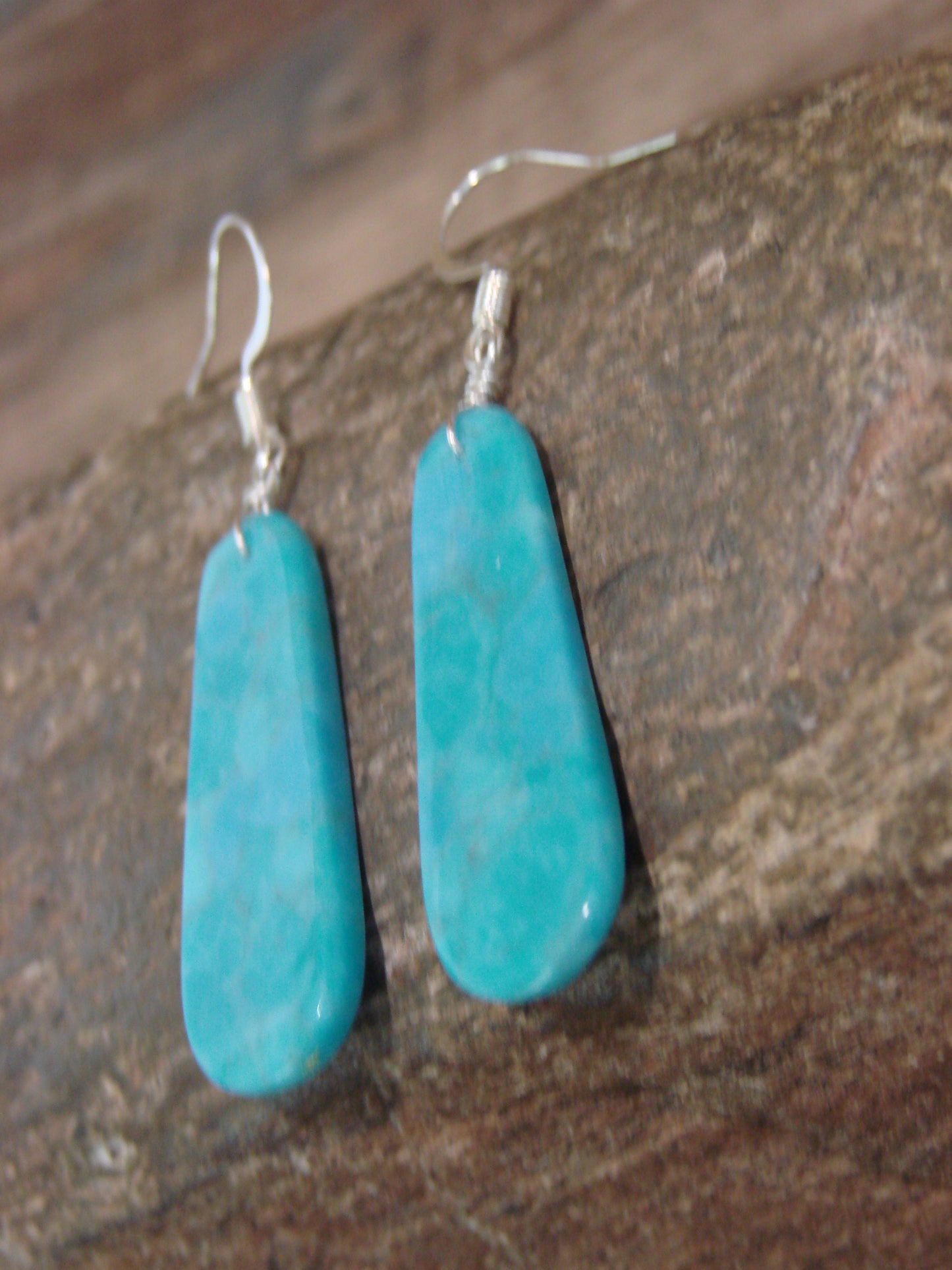 Native American Sterling Silver & Turquoise Slab Earrings - Garcia