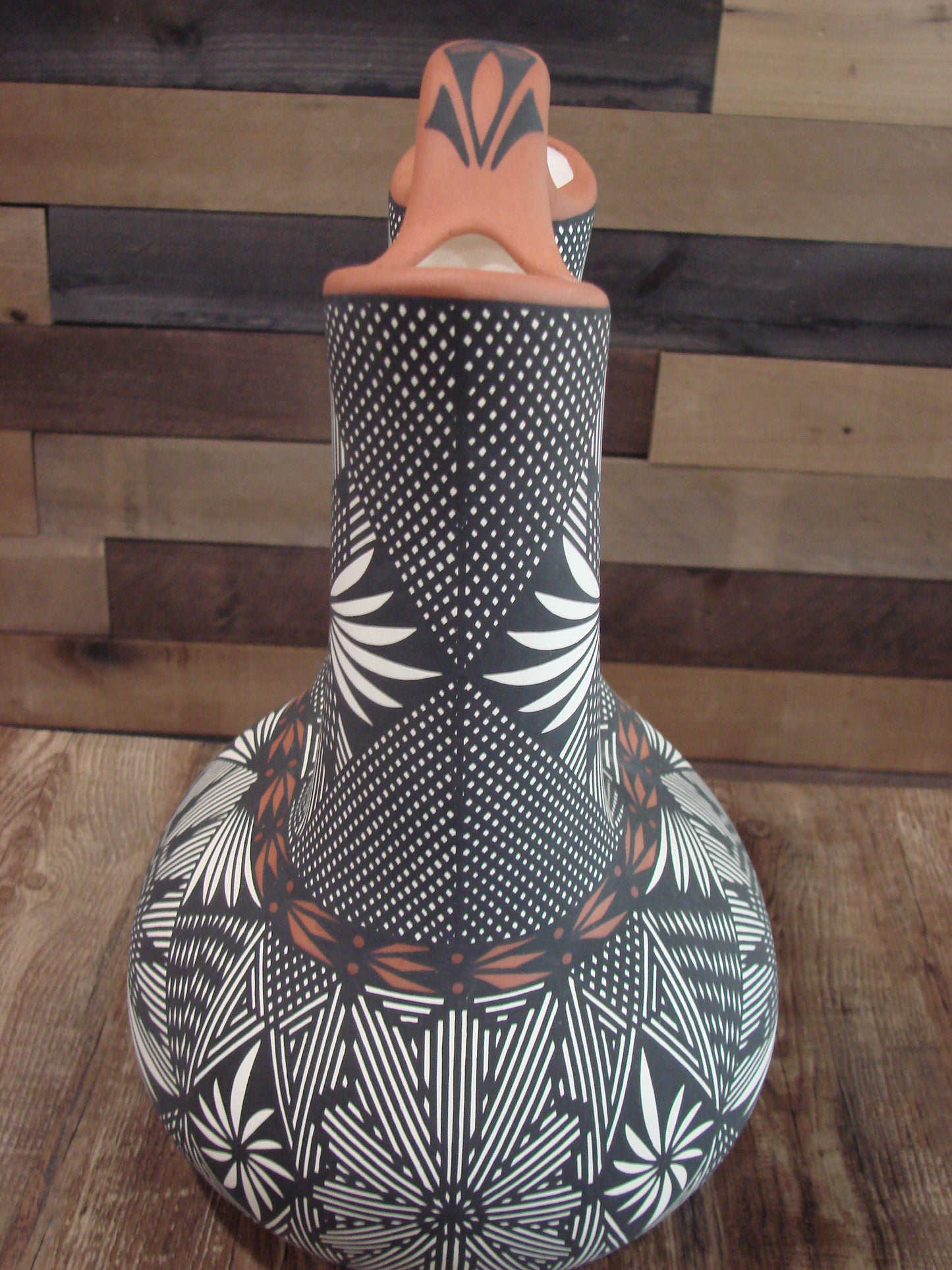 Native American Acoma Pueblo Fine Line Hand Painted Wedding Vase by Vallo