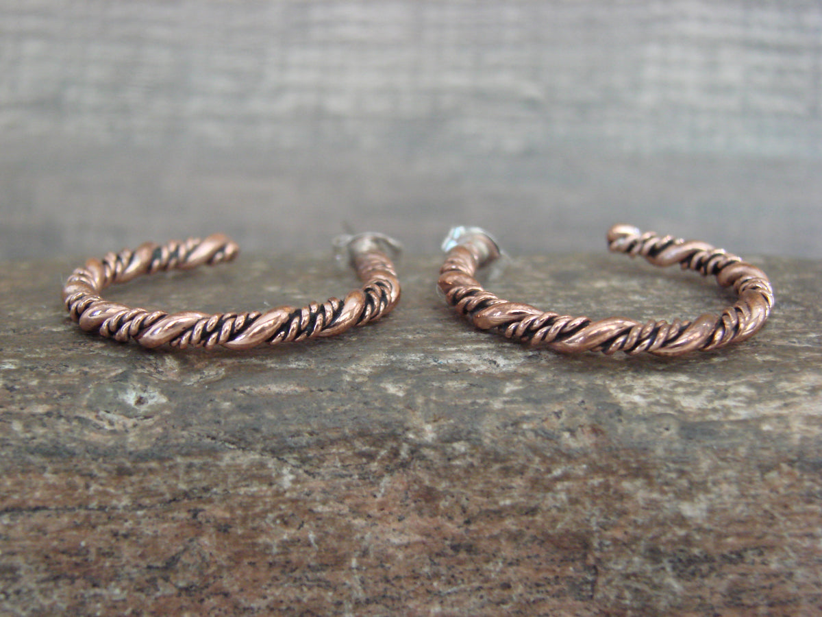 Native American Twisted Copper Hoop Earrings - Tahe