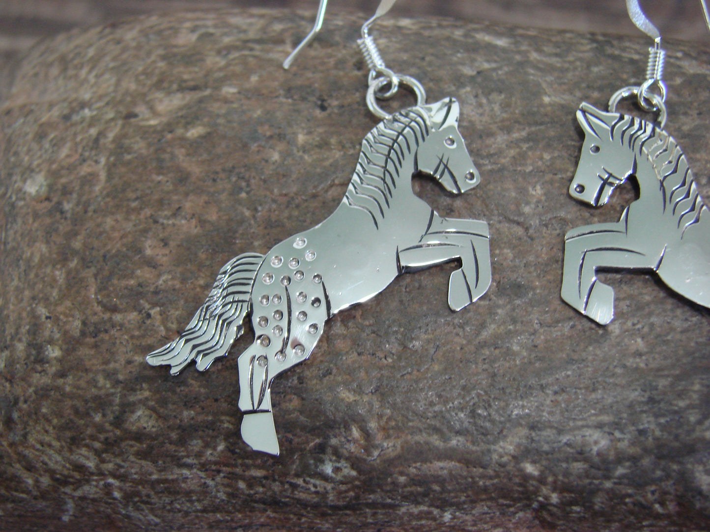 Native American Sterling Silver Horse Dangle Earrings - Yazzie