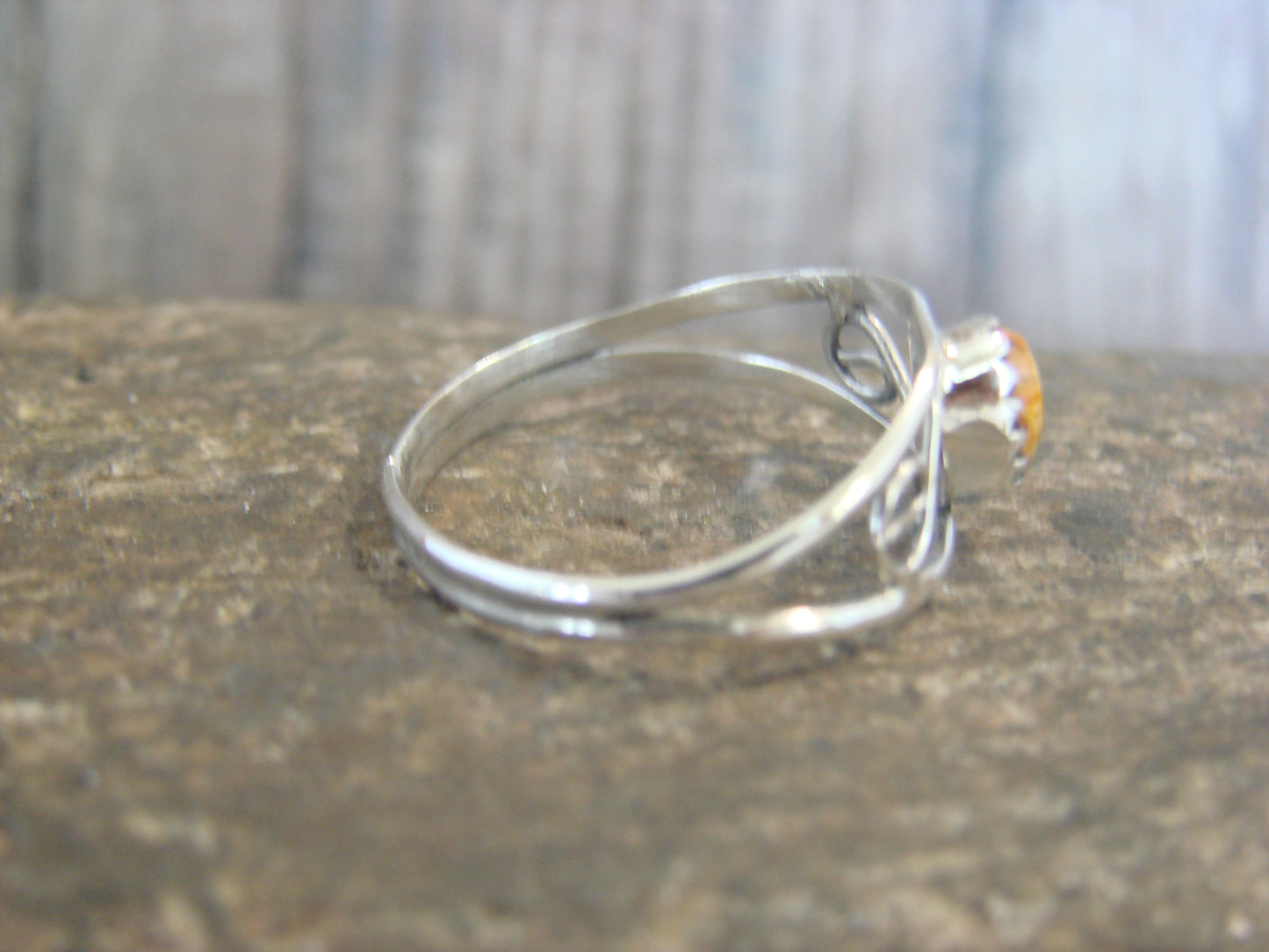 Native American Sterling Silver & Spiny Oyster Ring by Lincoln - Size 8