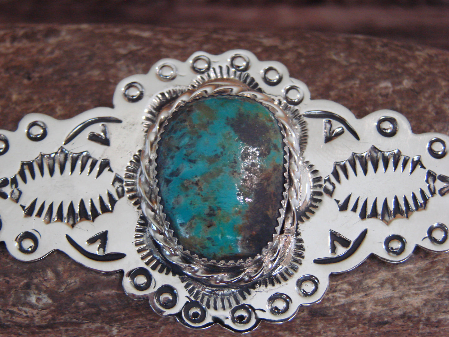 Native American Nickel Silver & Turquoise Pin by Cleveland