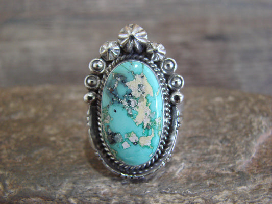 Native American Sterling Silver & Sonoran Turquoise Ring by Benally - Size 9