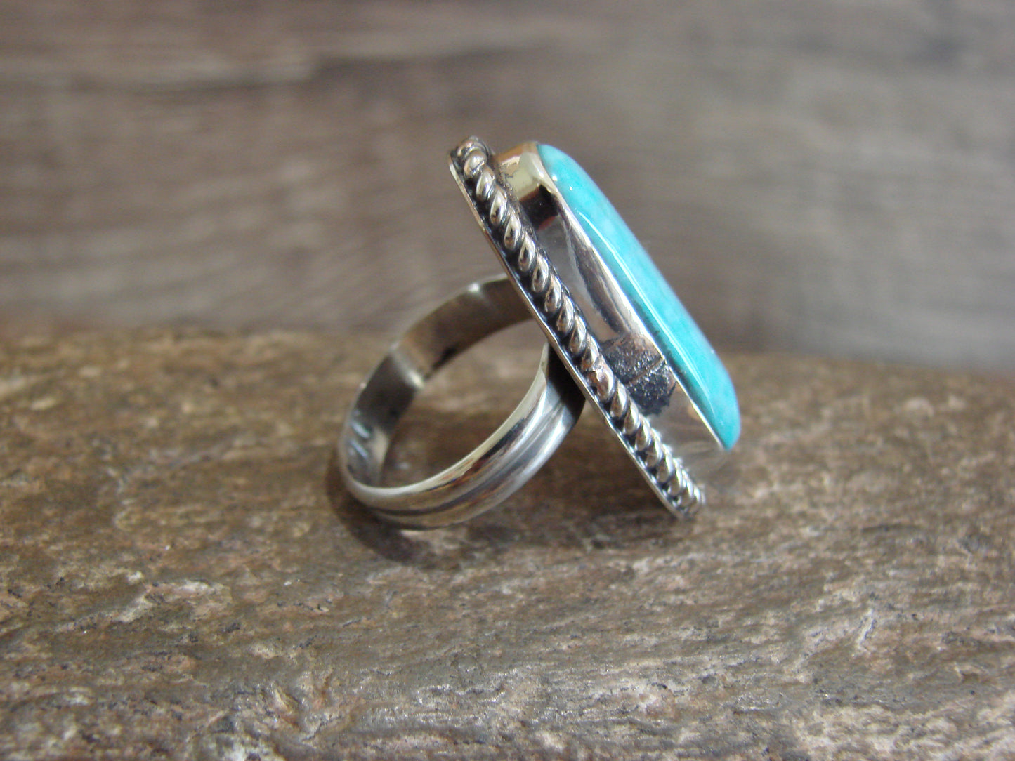 Native American Nickel Silver & Turquoise Ring Size 7.5 - Cleveland