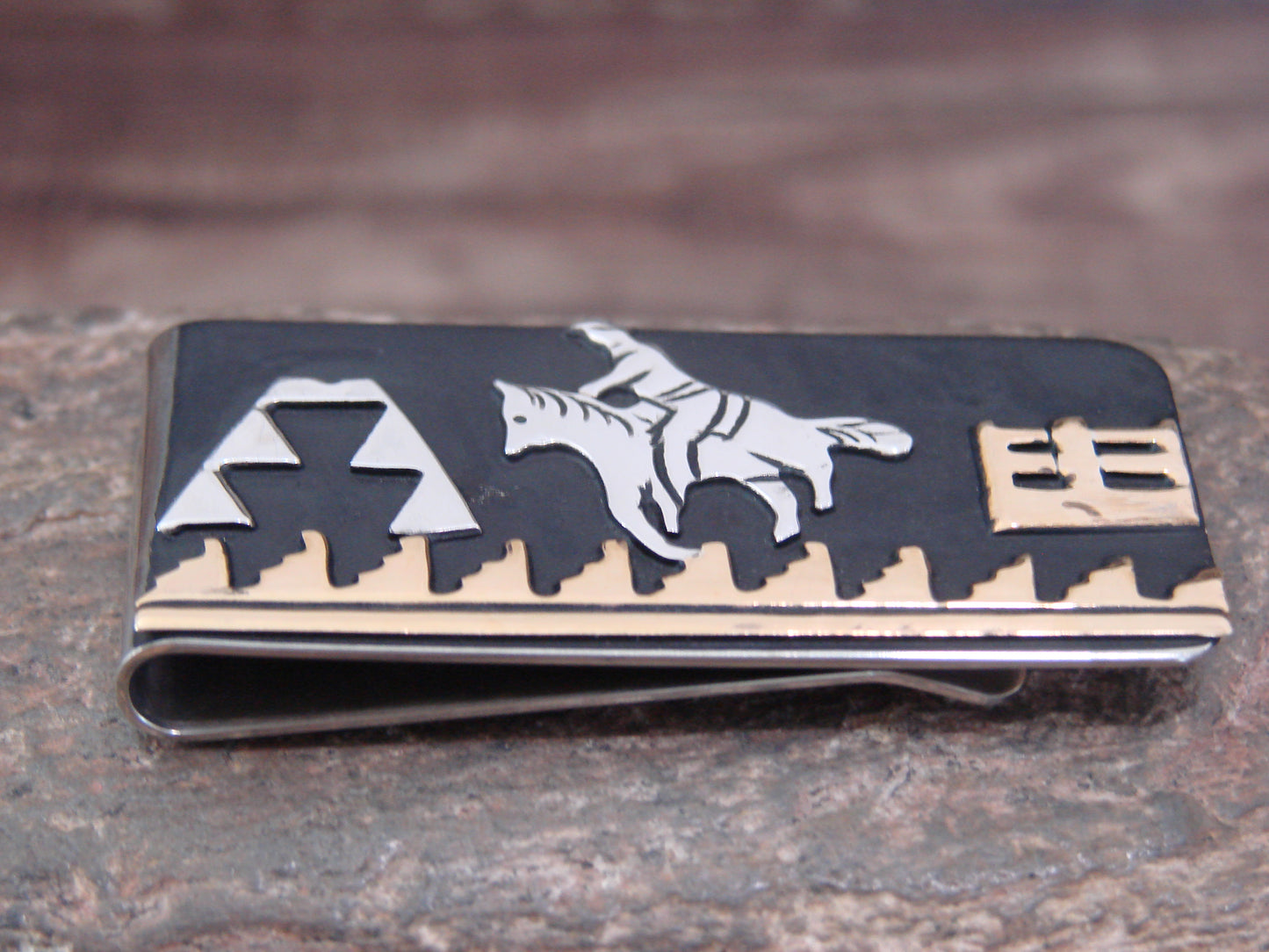 Native American Sterling Silver & 12 kt Gold Fill Horse Money Clip by Singer