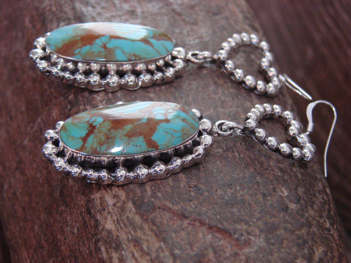 Native American Sterling Silver Turquoise Heart Dangle Earrings by Delgarito