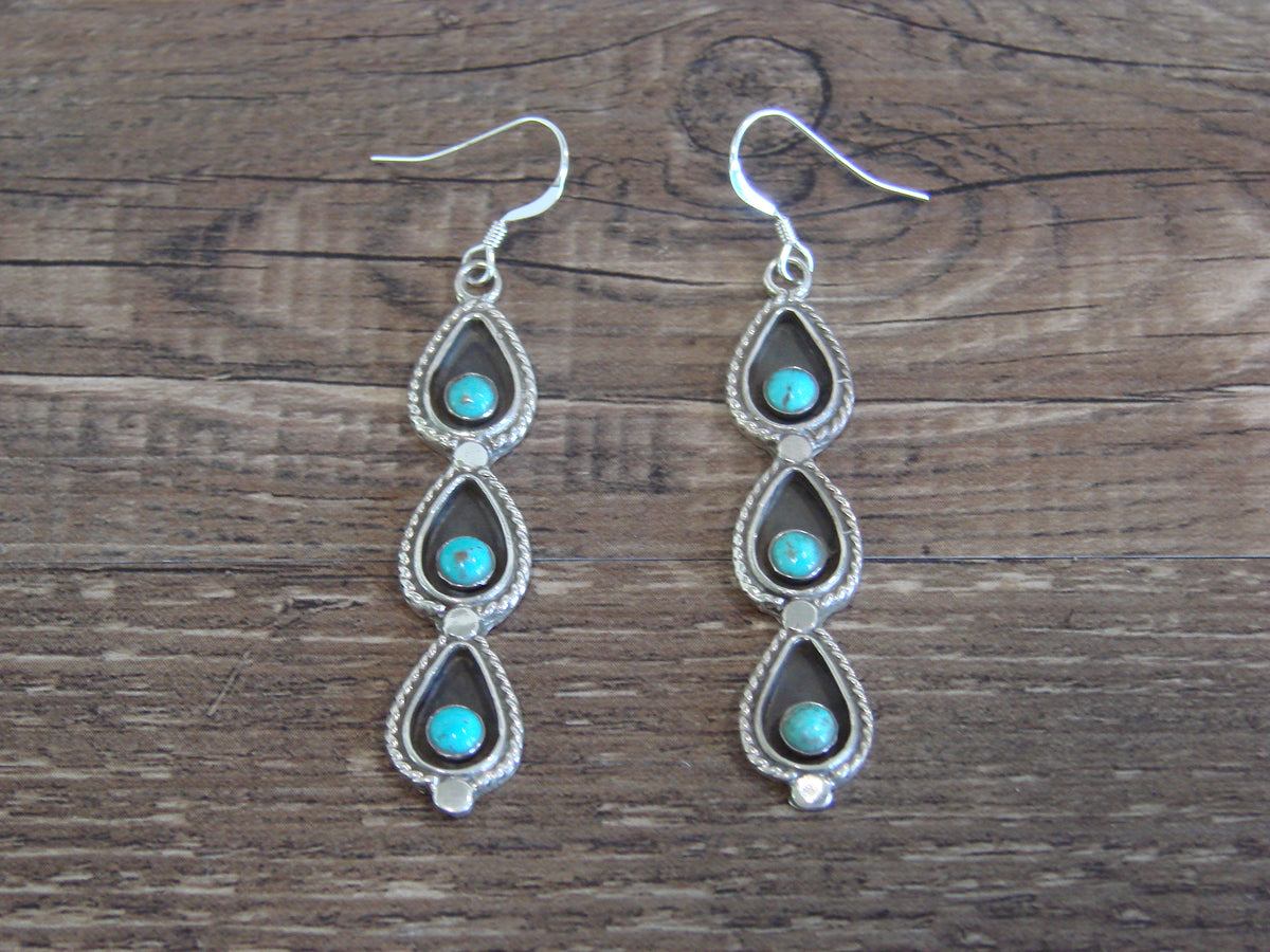 Native American Sterling Silver Shadowbox Turquoise Dangle Earrings - Yazzie