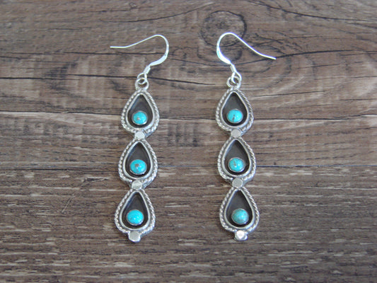 Native American Sterling Silver Shadowbox Turquoise Dangle Earrings - Yazzie