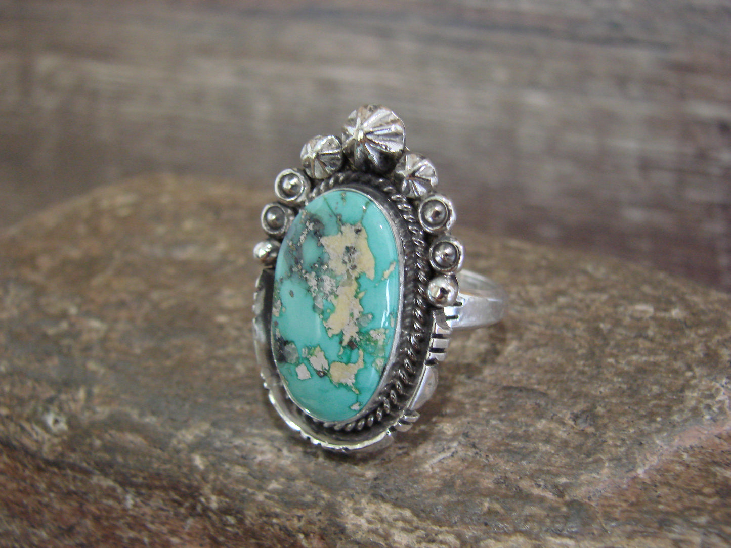 Native American Sterling Silver & Sonoran Turquoise Ring by Benally - Size 9