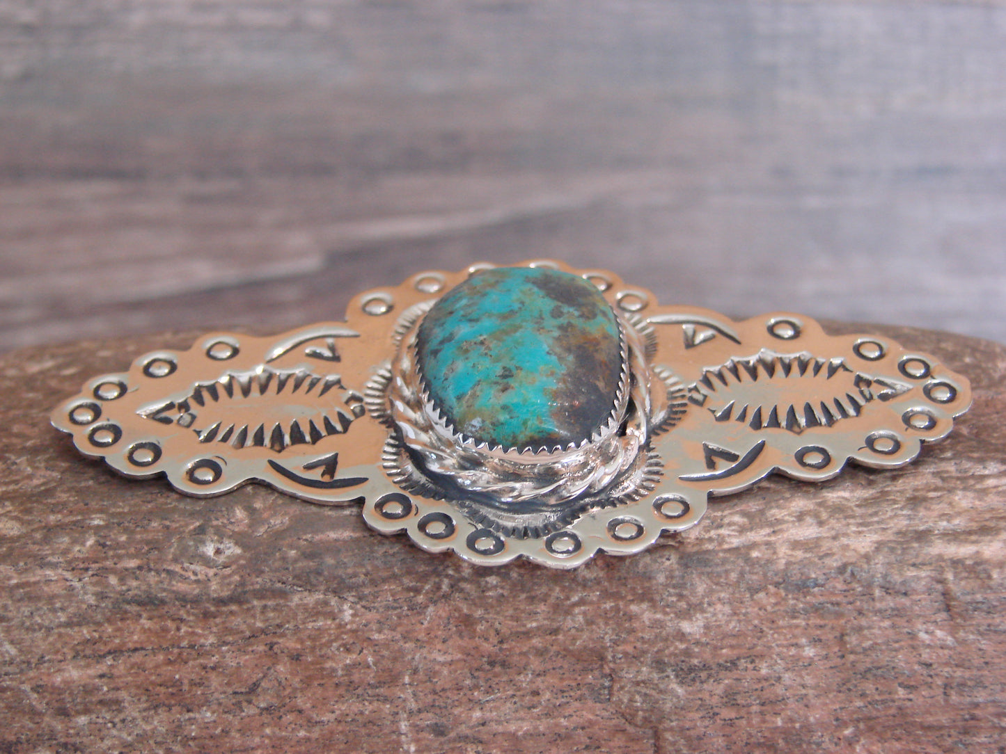 Native American Nickel Silver & Turquoise Pin by Cleveland