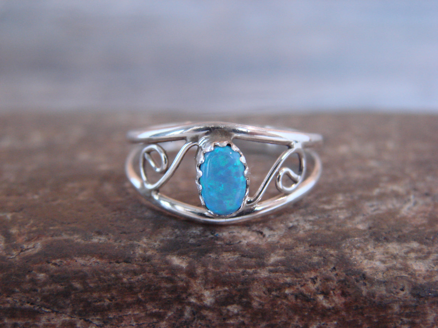 Native American Sterling Silver & Blue Opal Ring Size 7 by Lincoln