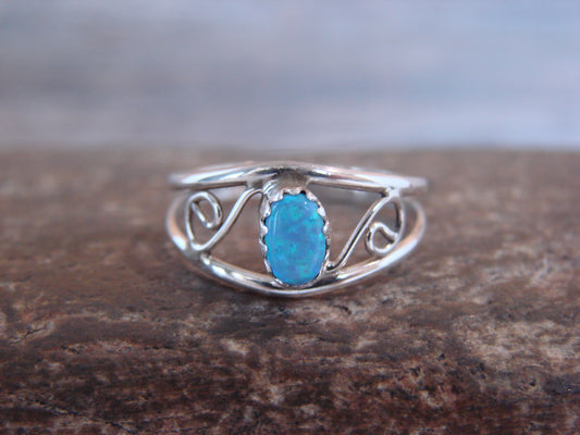Native American Sterling Silver & Blue Opal Ring Size 8 by Lincoln