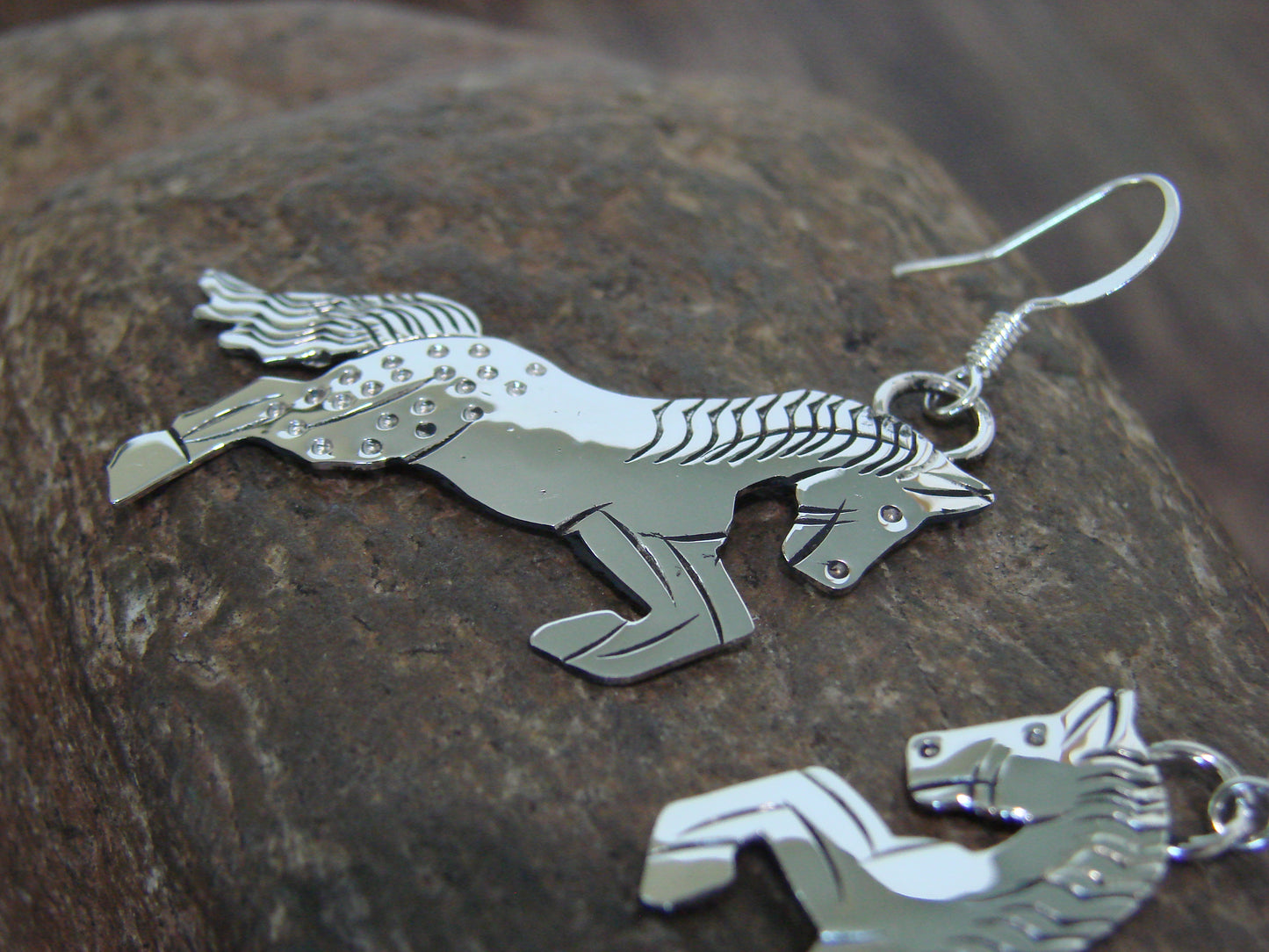 Native American Sterling Silver Horse Dangle Earrings - Yazzie