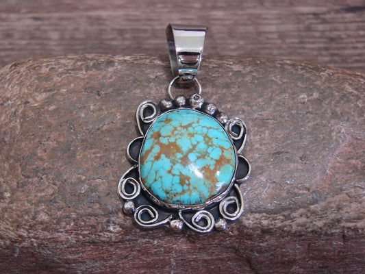 Native American Nickel Silver & Turquoise Pendant - Cleveland