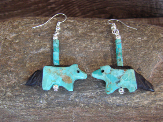 Hand Carved Turquoise Horse Fetish Dangle Earrings by Mitchell