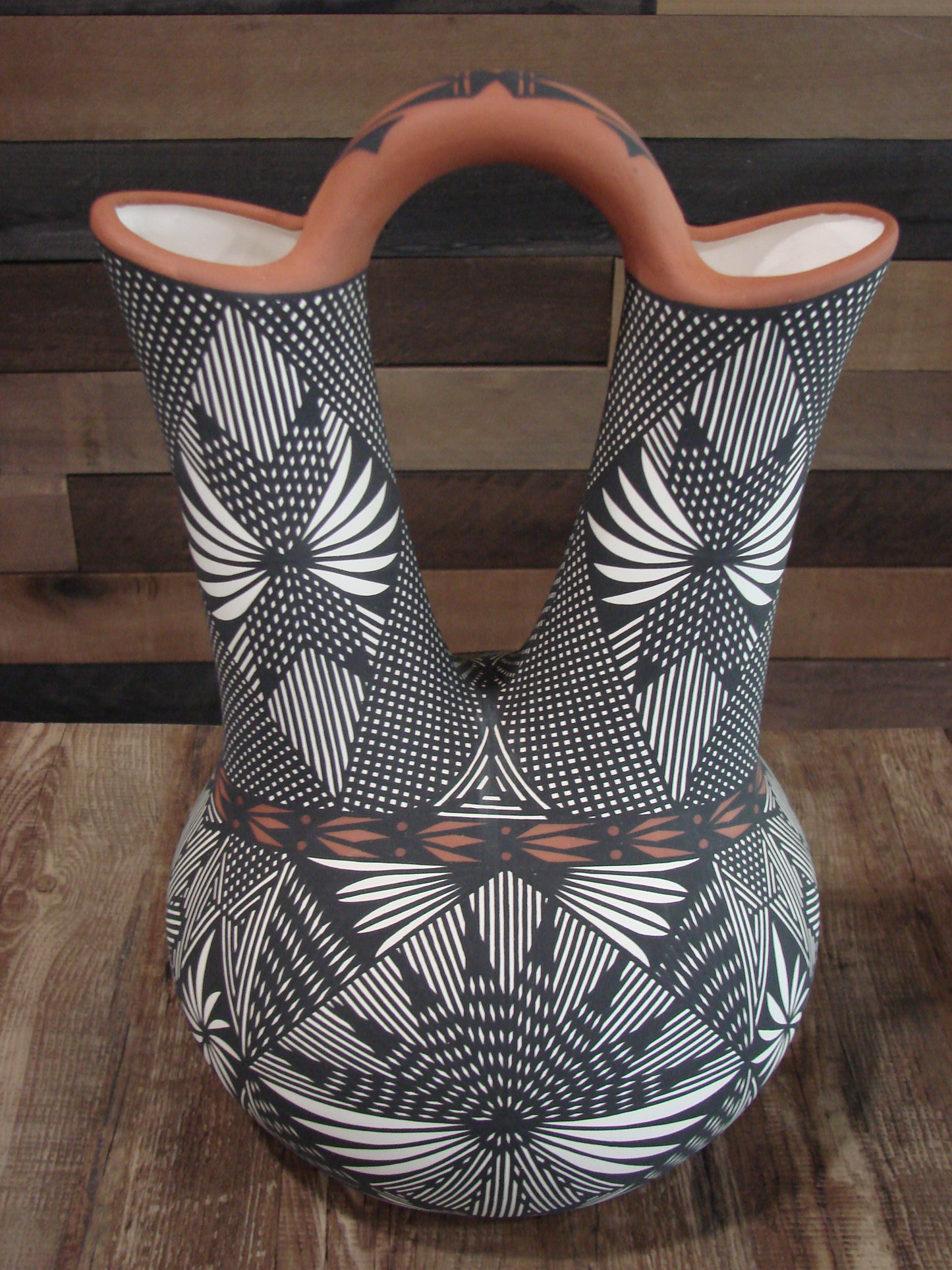 Native American Acoma Pueblo Fine Line Hand Painted Wedding Vase by Vallo