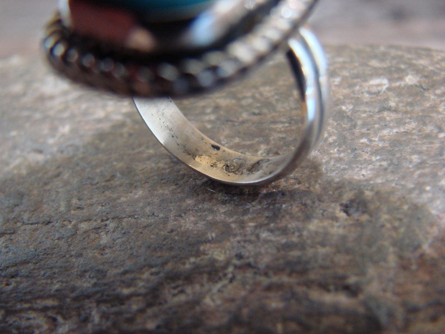Native American Nickel Silver & Turquoise Ring Size 7.5 - Cleveland