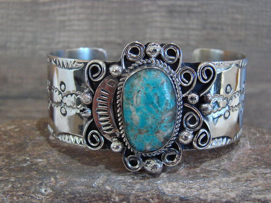 Native American Nickel Silver & Turquoise Bracelet by Cleveland