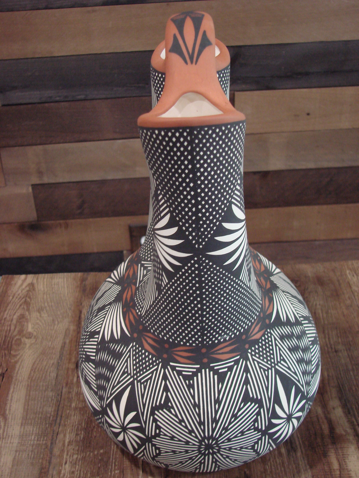 Native American Acoma Pueblo Fine Line Hand Painted Wedding Vase by Vallo
