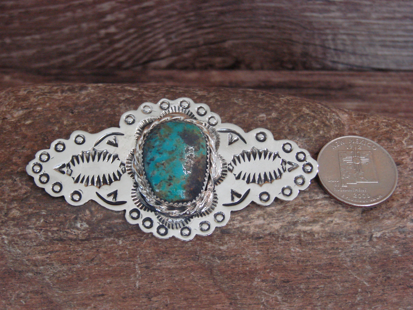 Native American Nickel Silver & Turquoise Pin by Cleveland