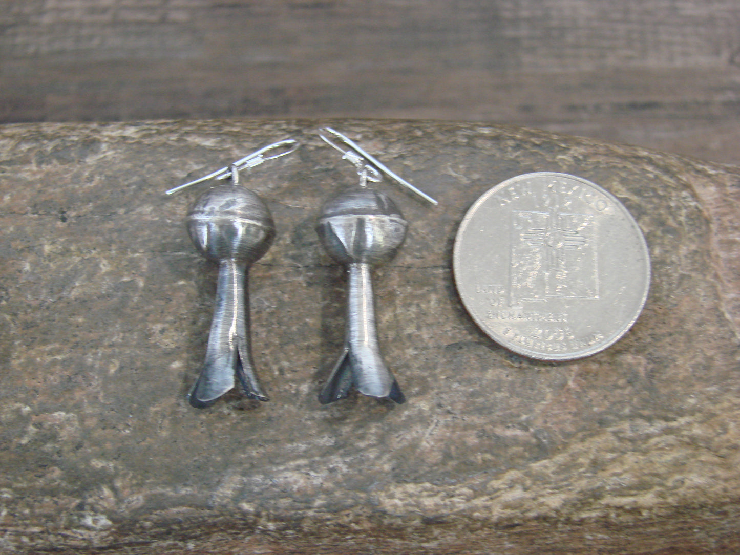 Native American Sterling Silver Squash Blossom Dangle Earrings - Tsosie