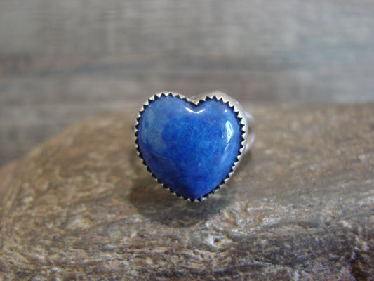 Navajo Indian Sterling Silver & Lapis Heart Ring by P. Smith - Size 5.5