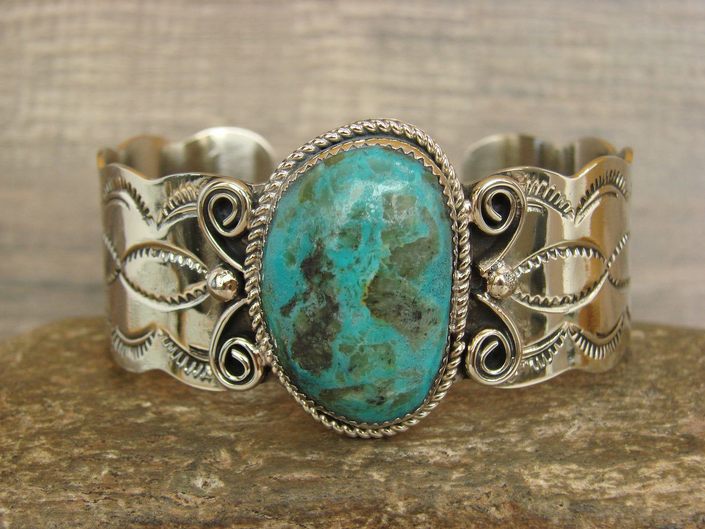Native American Nickel Silver & Turquoise Bracelet by Cleveland