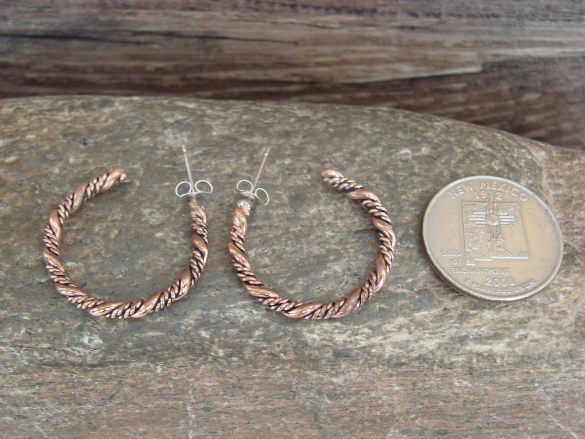 Native American Twisted Copper Hoop Earrings - Tahe