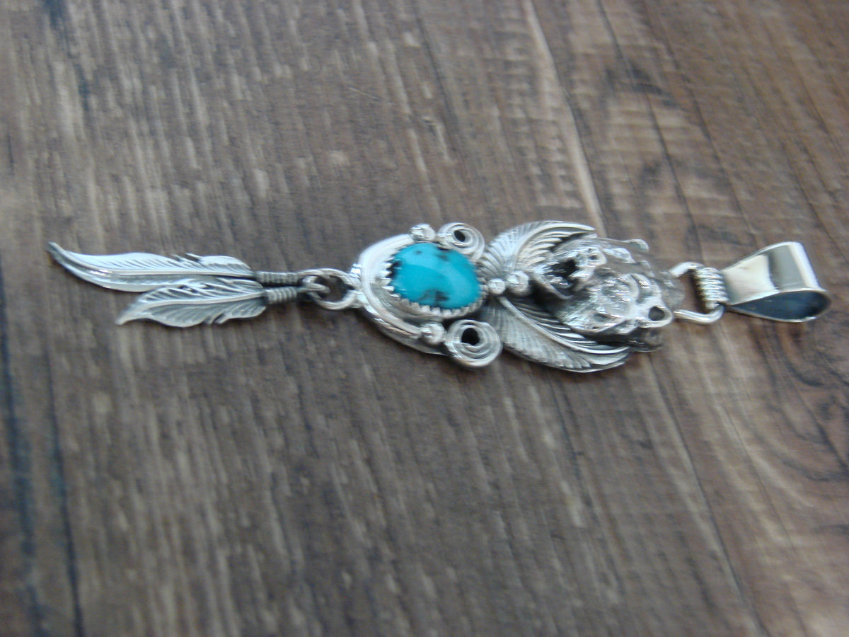 Native American Sterling Silver & Turquoise Bear Pendant - Morgan