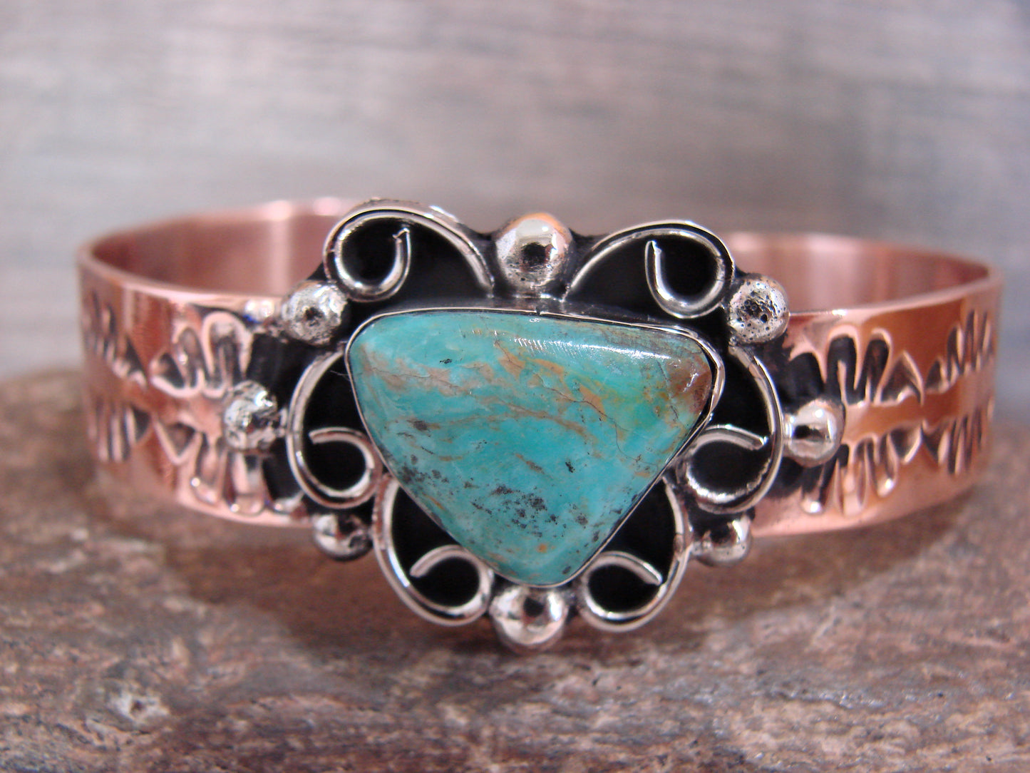 Native American Copper & Turquoise Bracelet by Cleveland