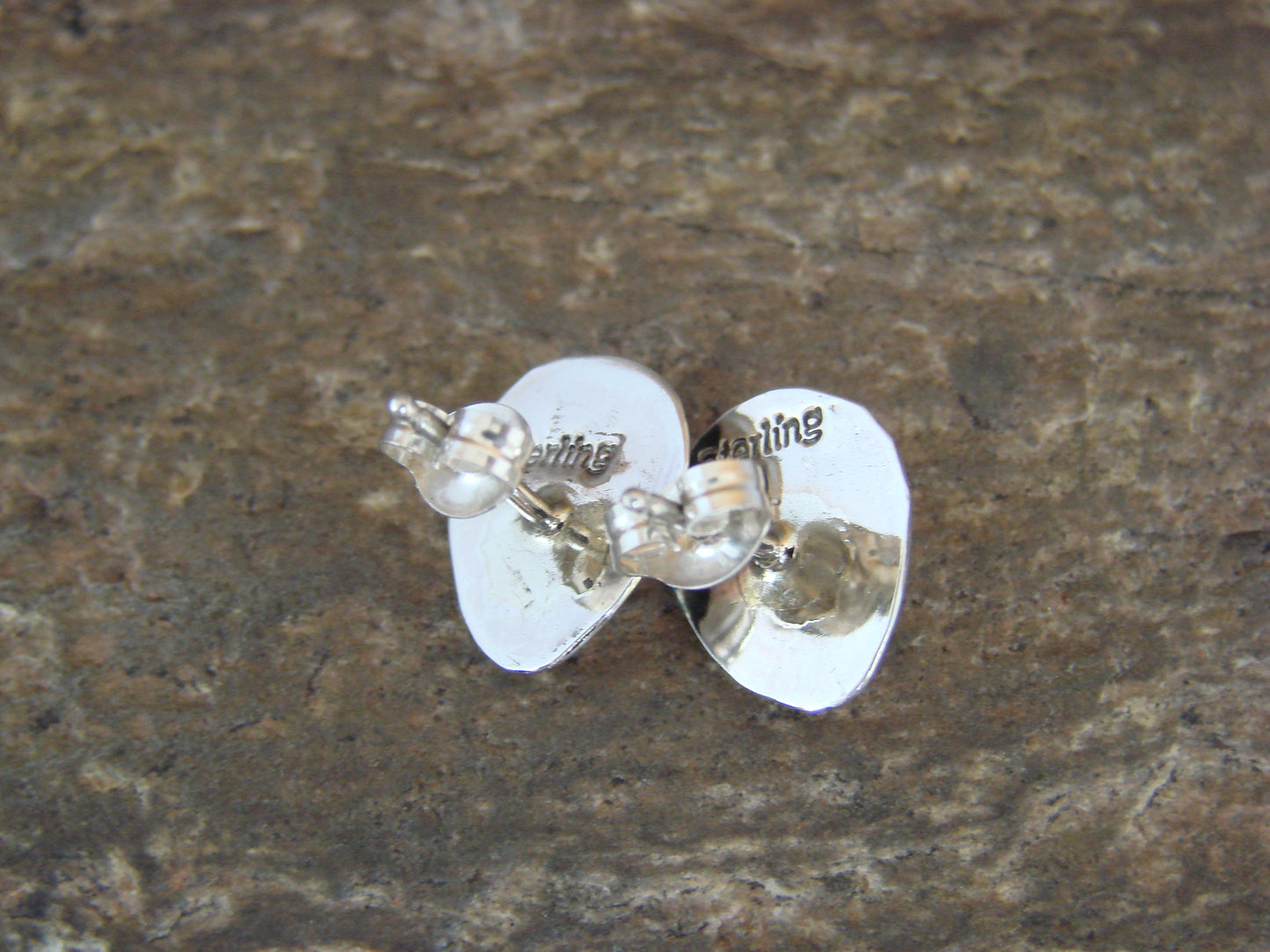 Navajo Indian Sterling Silver & Turquoise Bear Paw Stud Post Earrings