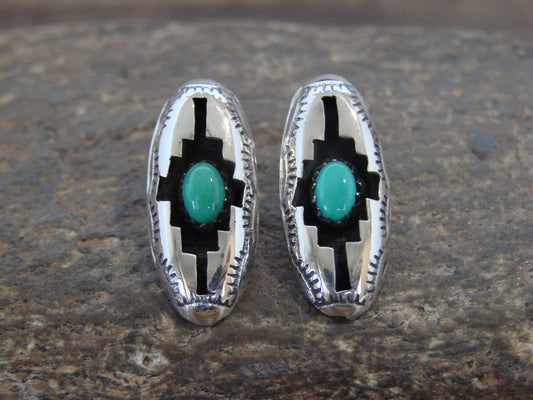 Native American Sterling Silver & Turquoise Shadowbox Post Earrings - Perry