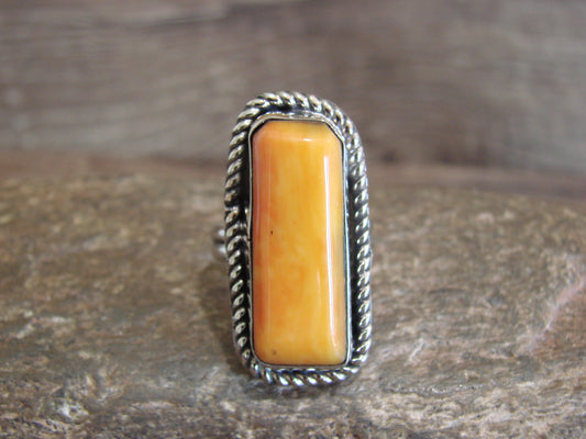 Native American Nickel Silver & Spiny Oyster Ring Size 7.5 - Cleveland